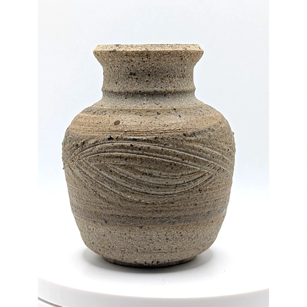 Handmade Studio Pottery Vase Signed Stoneware Bud Vase Speckled Rustic Artisan